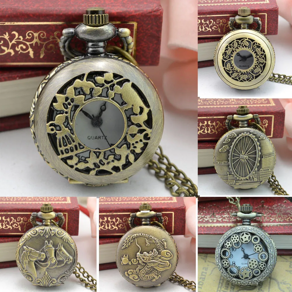 Montre de Poche Vintage en Cuivre Antique Steampunk Bronze, Équipement Creux, Quartz Rétro, Collier, Pendentif, Horloge, JOMen, Femmes, Cadeaux