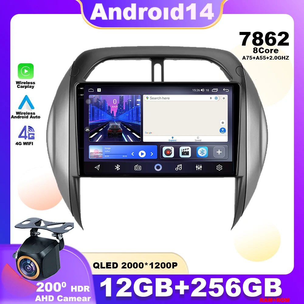 Android 14 For Toyota RAV4 2 CA20 CA20W XA20 2003 2004 2005 Car Radio Multimedia Player Stereo Navigation GPS Wireless Carplay