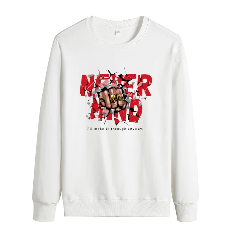 Never Mind Graphic Printed Sweatshirt Motivational Streetwear Regular Fit Crew Neck Men's All-Season Casual Fashion Top