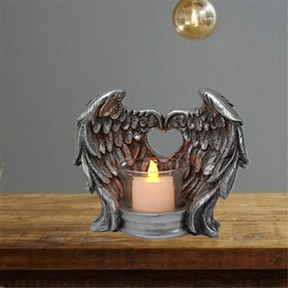 

Handmade Wing Candlestick Ornament Unique Delicate Heart Shape Hollow Candlestick Decorative Resin Angel Wing Figurine