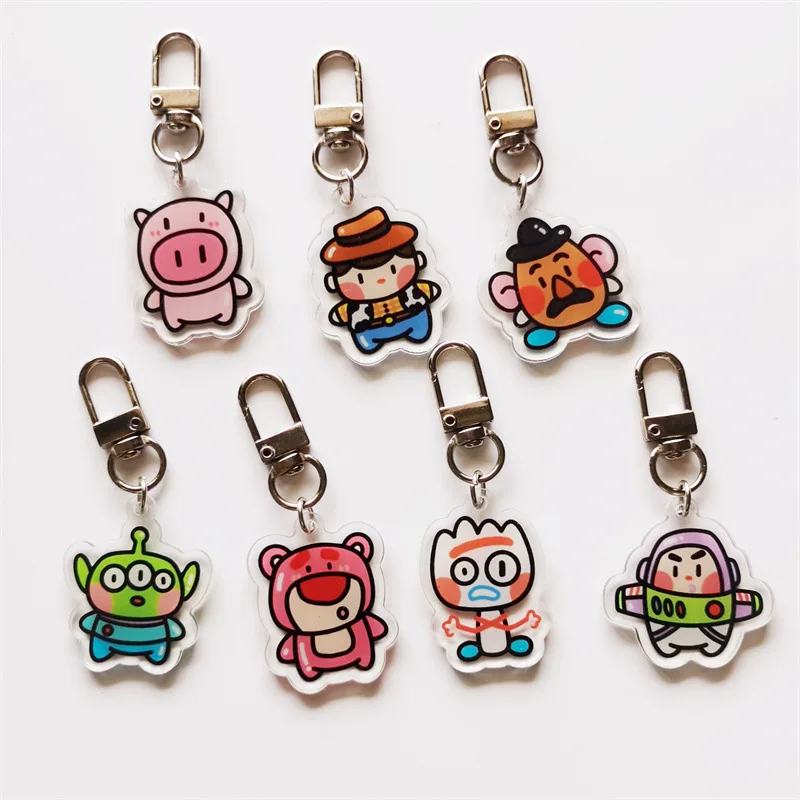 Anime Disney Toy Story Series Three Eyed Strawberry Bear Cartoon Pattern Acrylic Keychain Peripheral Small Gifts