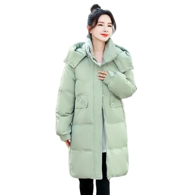 

Winter of 2023 The New Down Cotton-Padded Jacket Women's Zipper Outerwear Long Fashionable Versatile Warm Casual Pocket Coat