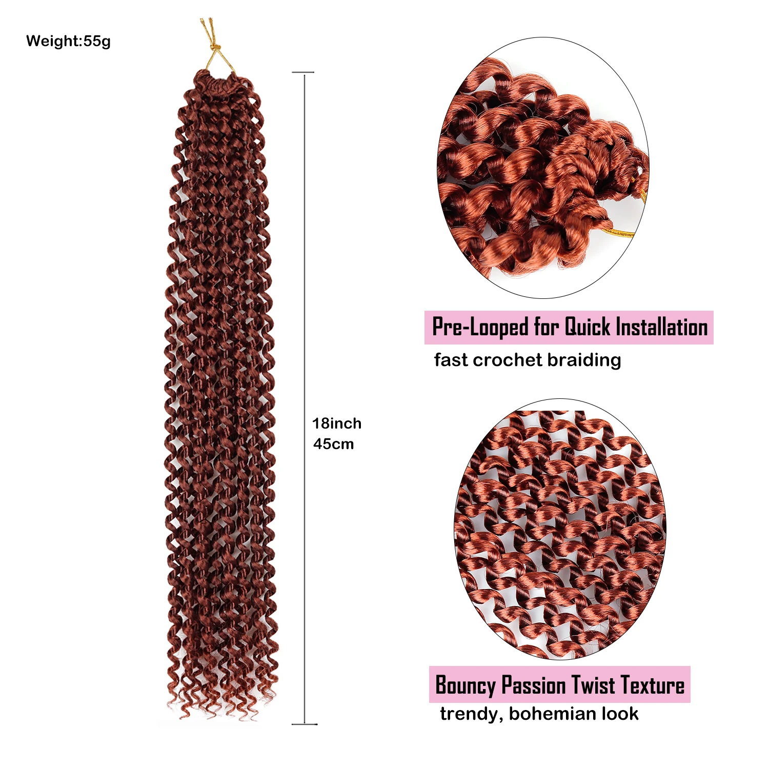 Jeedou Passion Twist Crochet Hair Synthetic Afro Spring Twist Braiding Hair Black Bohemian Curly Hair Extensions for Women