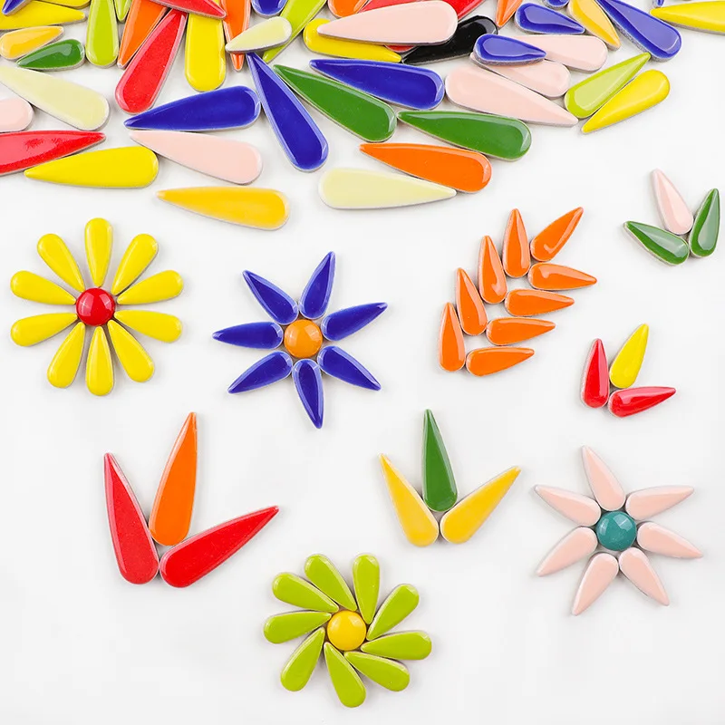 200-gram, Approximately 70pc Diy Mosaic Handcrafted Water Drop Petal Ceramic Tile Decoration And Embellishment, Broken Porcelain