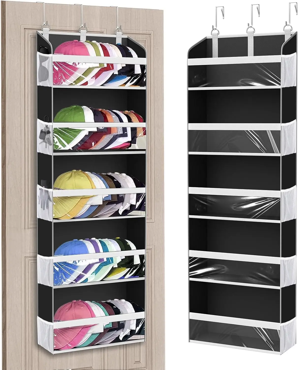 

Перекрывающийся органайзер для шляп, вмещает 60 кепок с прозрачными карманами для удобного хранения в шкафу или на стене.