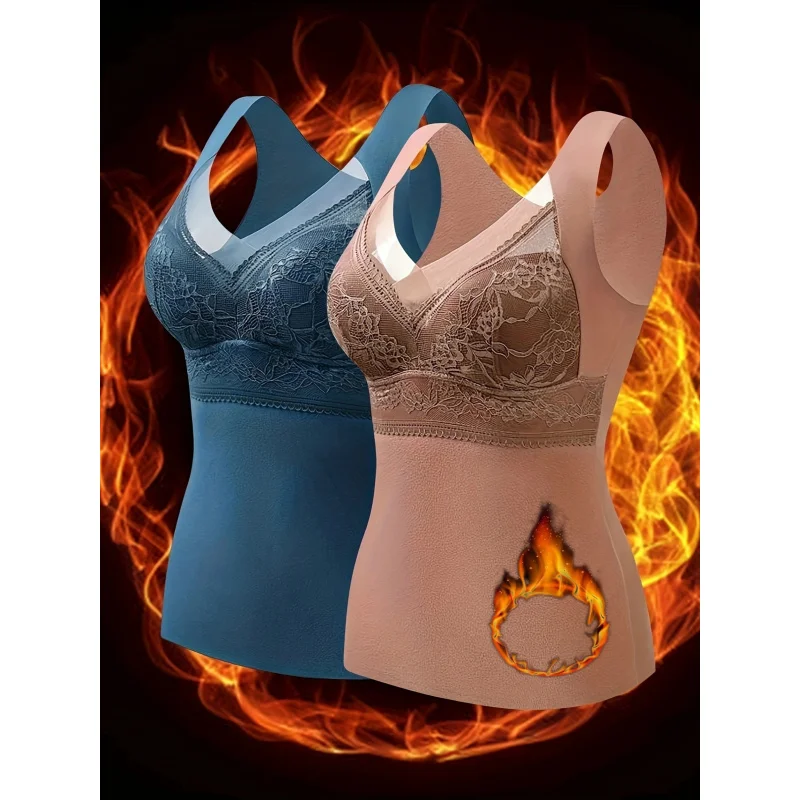 

Женские бархатные топы-бретельки из 2 штук со встроенным бюстгальтером, элегантные кружевные корректирующие топы с v-образным вырезом