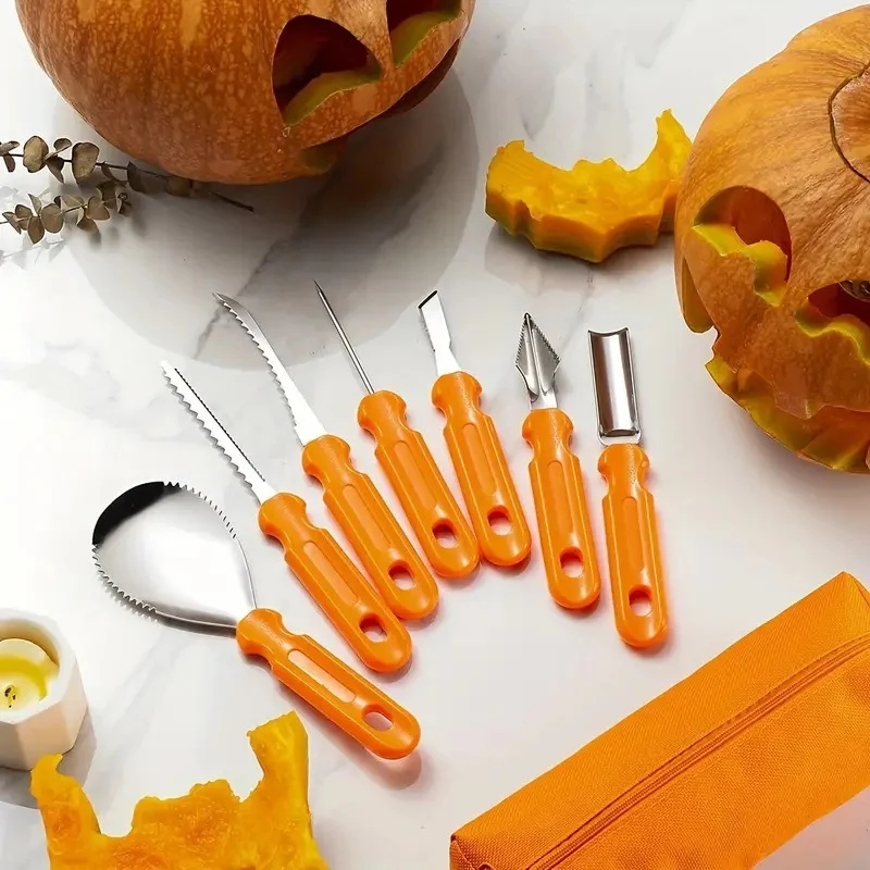 1/7PCS Pumpkin Carving Tools Kit Stainless Steel Scraper Spoon Slant Knife For DIY Handmade Craft Lantern Carve Halloween Gift