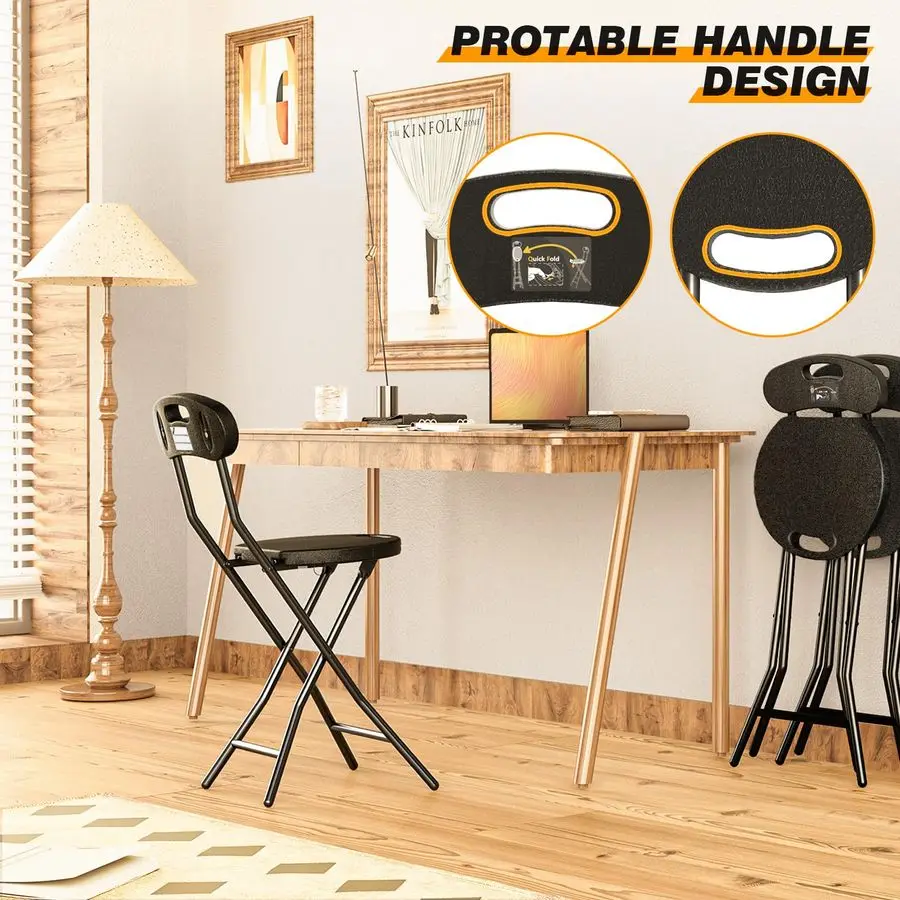 Folding Stool, 1 Pack 18 inch Folding Bar Stool with Backrest and Handle, Foldable Stools for Adults Up to 350lbs, Collapsible R