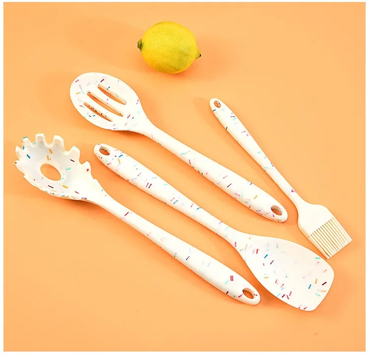 Creative Color Dot Silicone Kitchenware Long Handle Soup Spoon Colander Frying Spatula Egg Beater Household Baking Cooking Tools