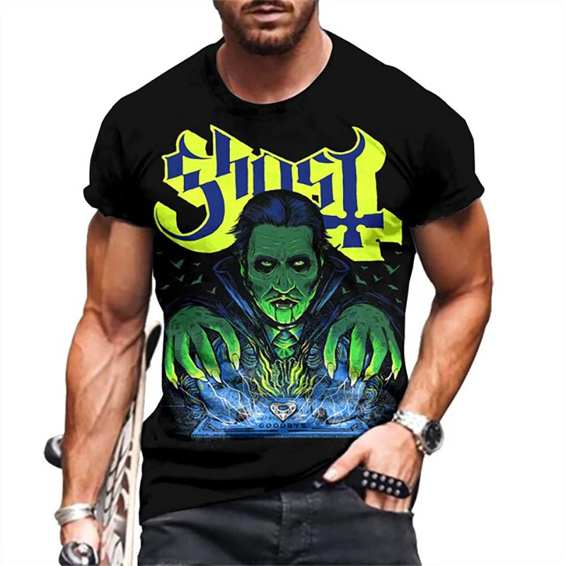 

Men's T Shirt Hip Hop Rock Harajuku Music Clothing Casual O-neck Short Sleeve Tops Funny 3D Ghost Print Tee Summer Loose T-shirt