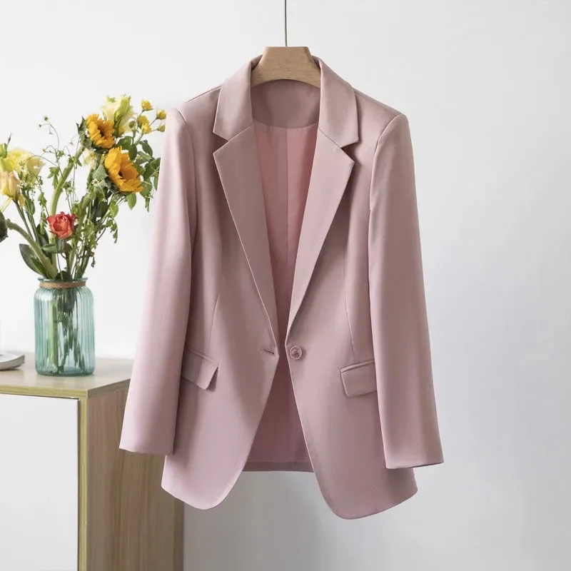 Women Chic Office Lady Single Button Blazer Coat Fashion Notched Collar Long Sleeve Ladies Outerwear Stylish Tops High Quality