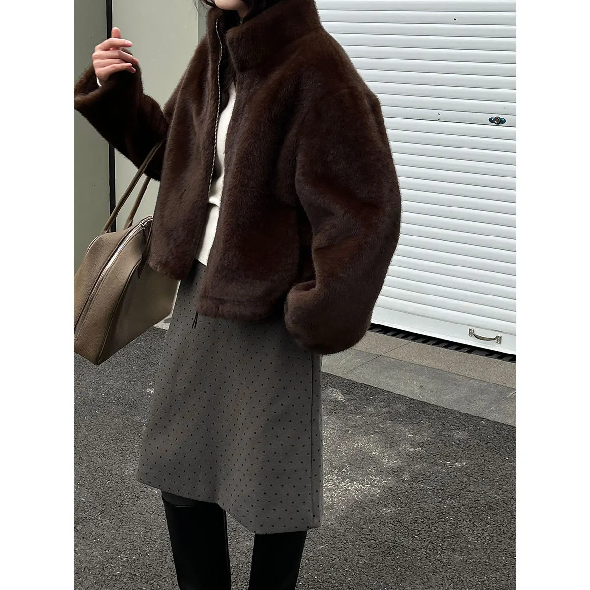 Pullover invernale da donna in pelliccia sintetica con mezza zip, colletto alla coreana, felpa in peluche, cappotto in pile tinta unita, giacca da donna