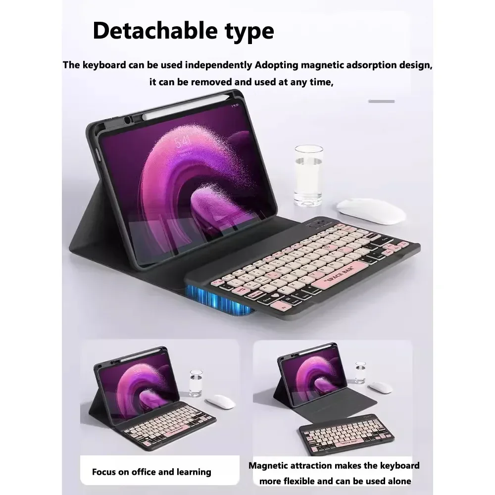 Sarung Keyboard Bluetooth nirkabel, Sarung untuk Xiaomi Pad 7 11.2 inci 2024 7 Pro 11.2 5 Pro 5 11 6 11 untuk Redmi Pad SE 11 inci Folio