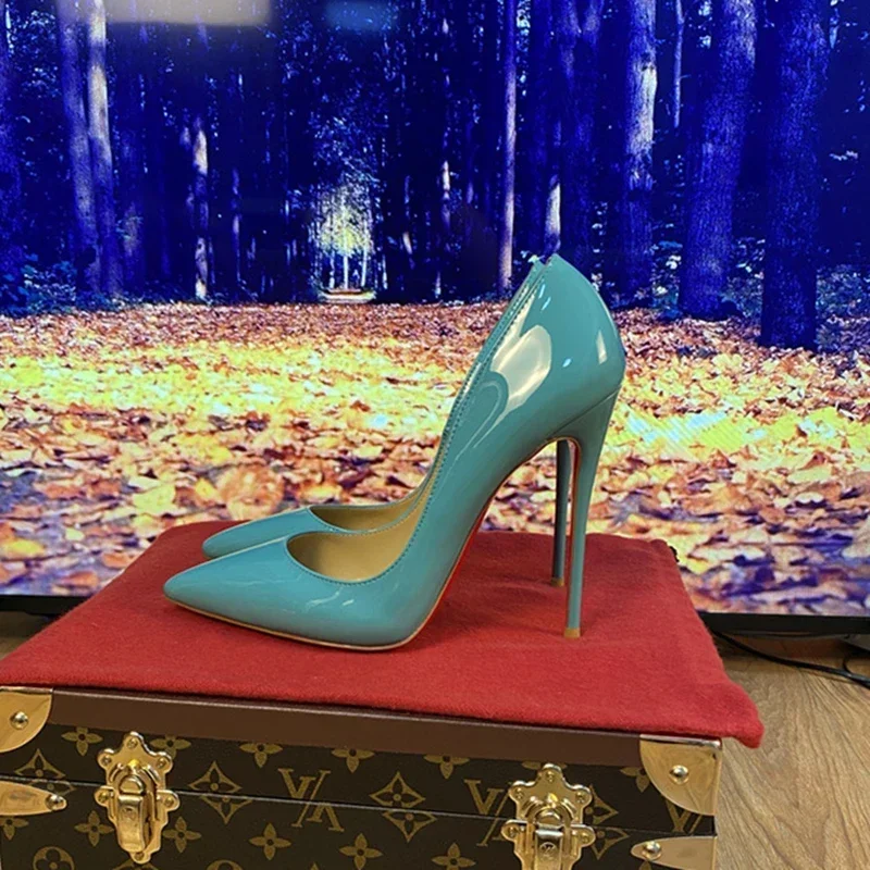 New Multi Color Customized 12cm Ultra High Heels Lacquer Leather Sexy and Versatile Pointed Fine Tailored Shoes