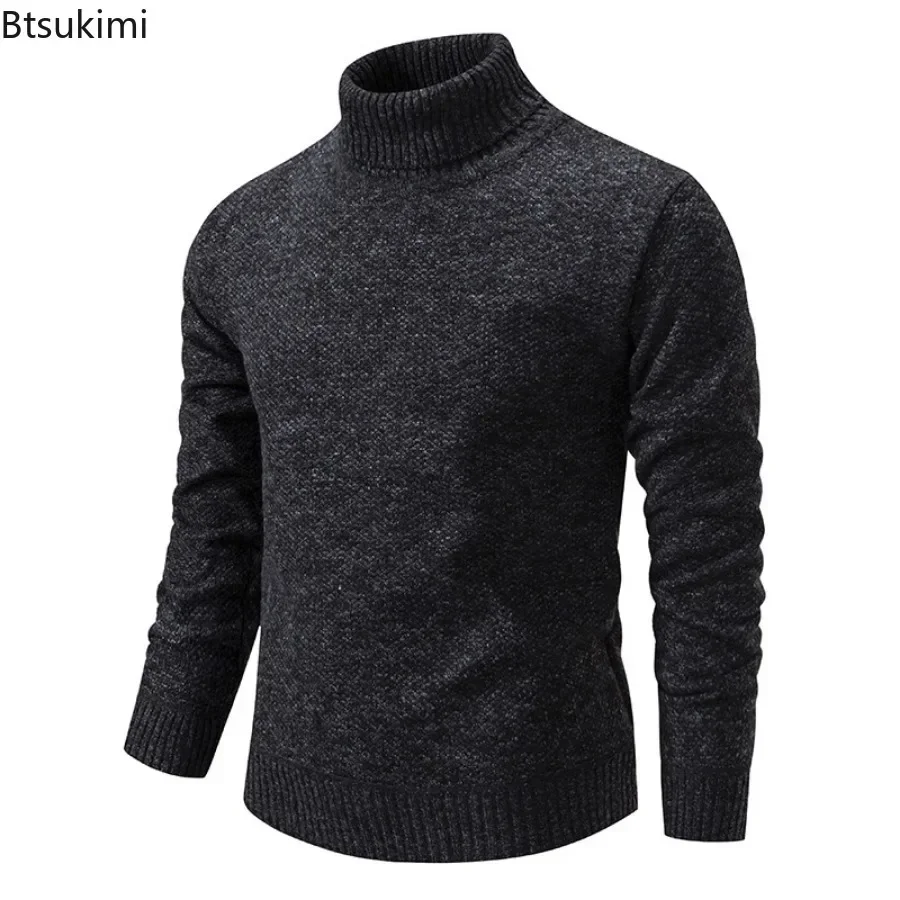 New 2025 Men's Winter Warm Thicker Sweaters Turtleneck Knitted Sweaters Pullovers Male Slim Solid Knit Bottoming for Men Tops