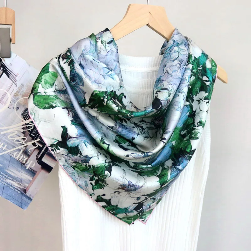 90cm lenço de seda luxo quadrado bandanas bordas roladas à mão hijab cabeça pescoço acessórios feminino amante presente natal