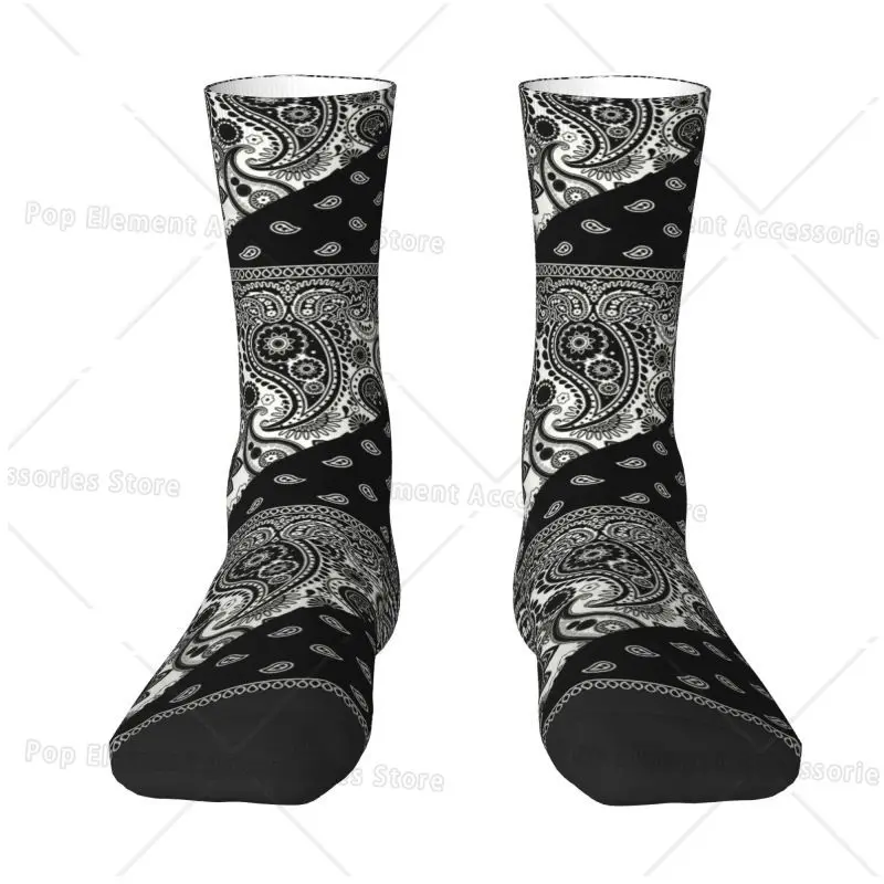 Funny Men's Bandana Style Black And White Pattern Dress Socks Unisex Breathbale Warm 3D Printing Paisley Chicano Crew Socks