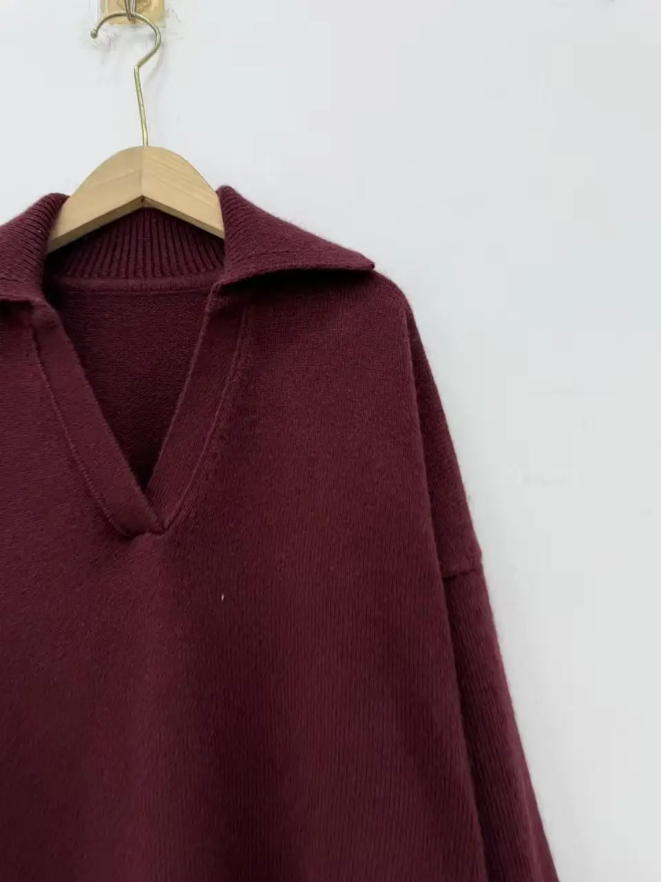 

Women's Solid Color V-Neck Knitted Lapel Sweater Long Sleeved Fashionable Casual Top Autumn And Winter New