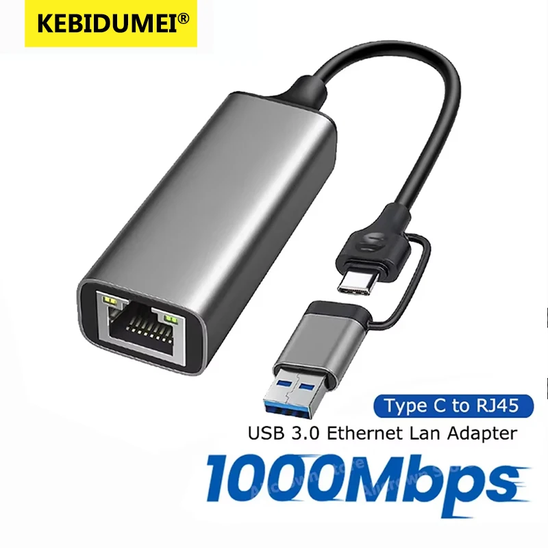 USB Type C Ethernet Adapter USB 3.0 1000Mbps Network Card to RJ45 Lan Wired Adapter Converter Lan Network Hub for PC Windows
