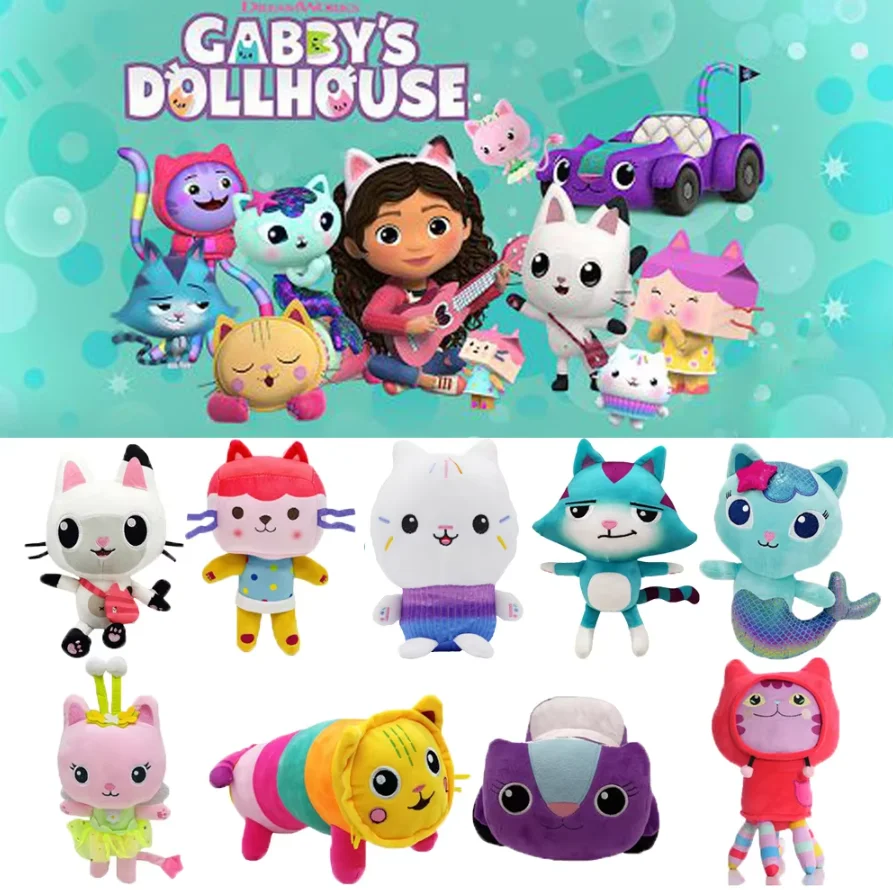 

2026 8pcs New Gabbys doll house Plush Toy Mercat Cartoon Stuffed Animals Smiling Cat Car Cat Hug Gaby Girl Birthday Gift