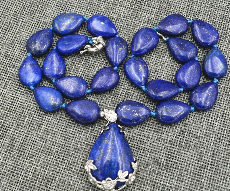 

13x18mm Natural Lapis Lazuli teardrop Gemstone Necklace Pendant 18 ”