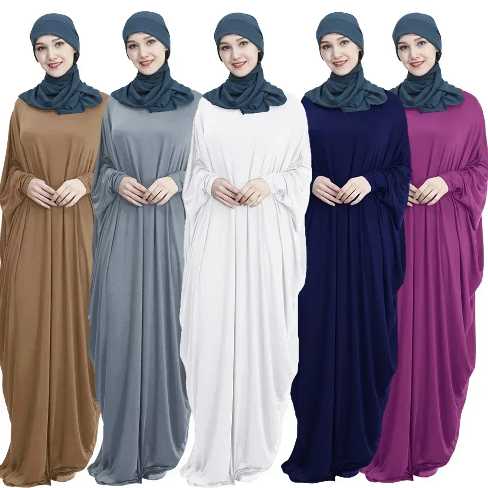 

Eid Djellaba Ramadan Abayas for Women Batwing One Piece Prayer Garment Dress Muslim Woman Kaftan Long Khimar Islam Clothes Robe