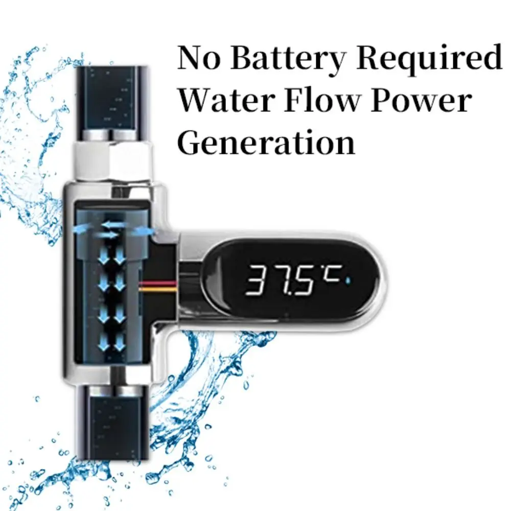 

360°Rotating Screen Shower Thermometer LED Digital Display Water Flow Power Generation Water Temperature Thermometer Waterproof