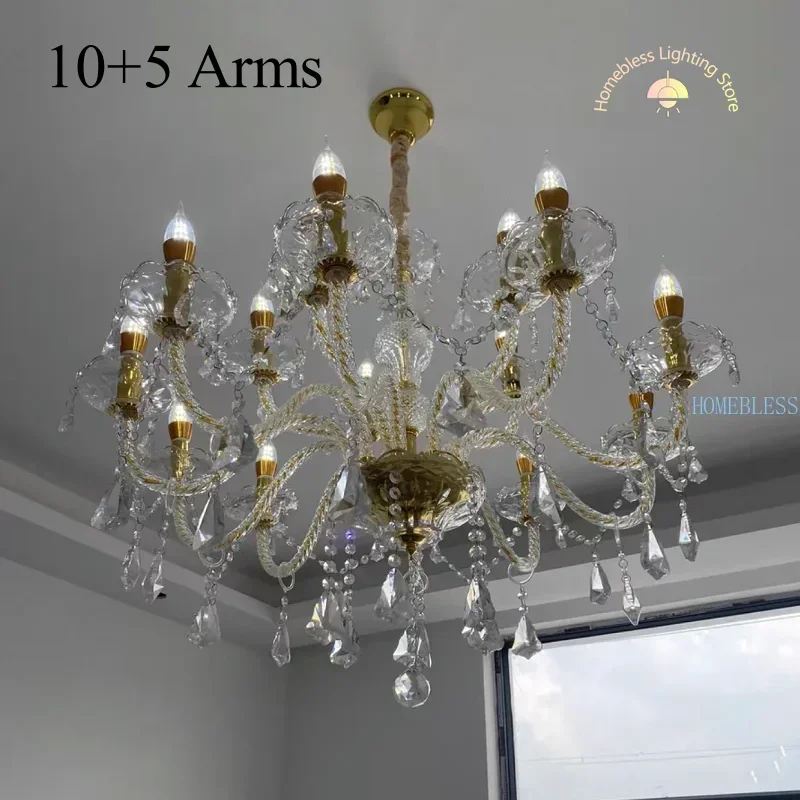 

De Cristal Chandelier Home Clear Crystal Golden Chandeliers Multi 4/6/8/10/15/18 Arms Optional Lustres Wall Lamp LED E14 Lustre