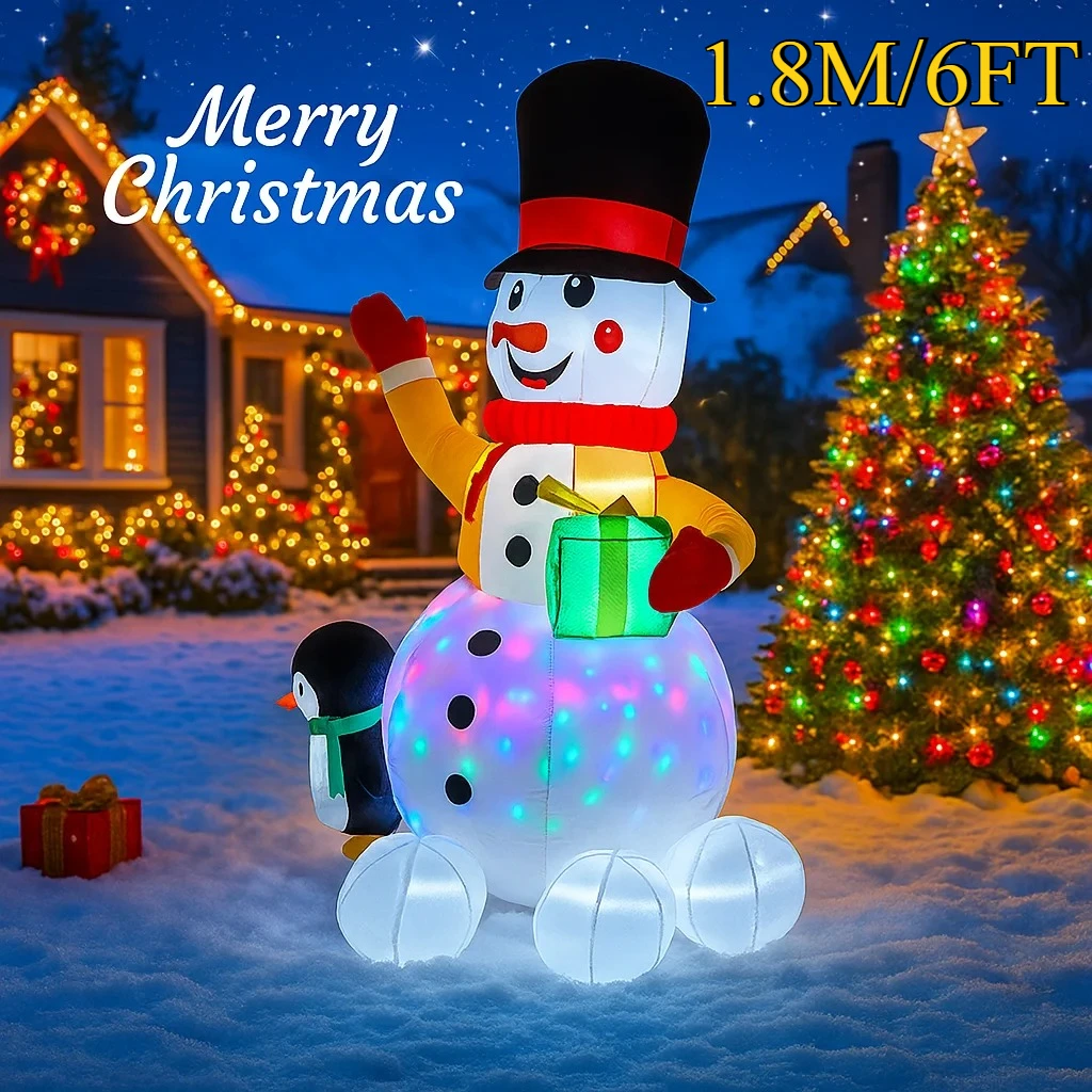 

1,8 м/6 футов DIY Рождественские украшения Снеговик Пингвин Надувная домашняя надувная игрушка Светодиодные фонари Двор Рождественские украшения Декор поставки