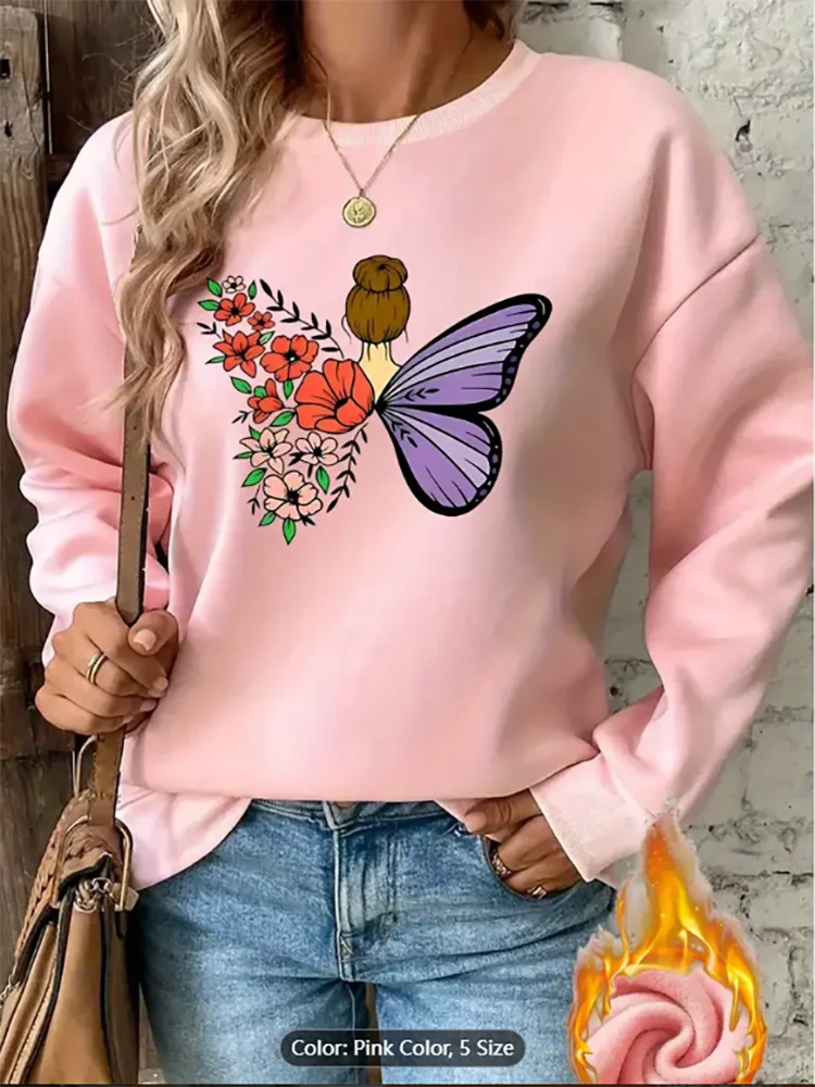 

Женская толстовка с графическим принтом «Фея Цветок Бабочка» на флисовой подкладке, повседневный пуловер большого размера, топ для любителей фэнтези, чистый хлопок