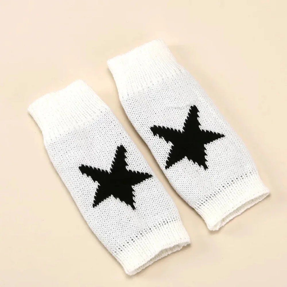 Y2K Fashion Knitted Winter Gloves Korean Women Half Finger Warm Goth Gloves Pentagram Star Fingerless Hand Warmer Mitten