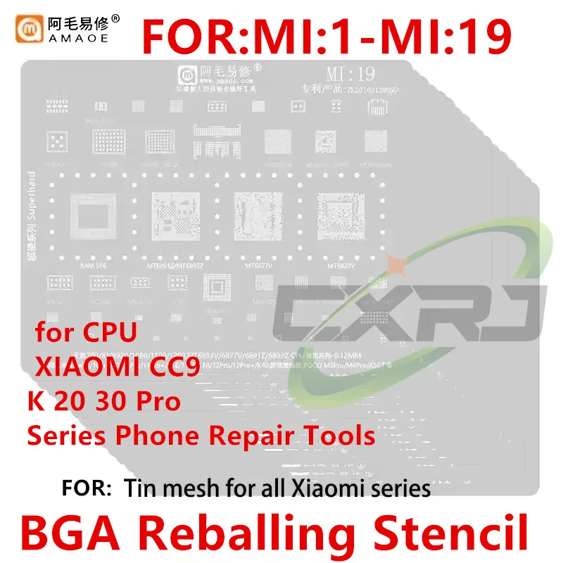 Amaoe Stencil BGA para Reballing MI:10 2 3 17 8 9 11 12 13 14 15 16 para CPU XIAOMI CC9 K 20 30 Pro Series Ferramentas de Reparo de Celulares