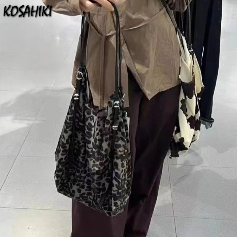 

Women High-capacity Grunge Leopard Shoulder Bags Y2k Vintage Casual Shopping Handbags All Match Harajuku Underarm Bag Streetwear