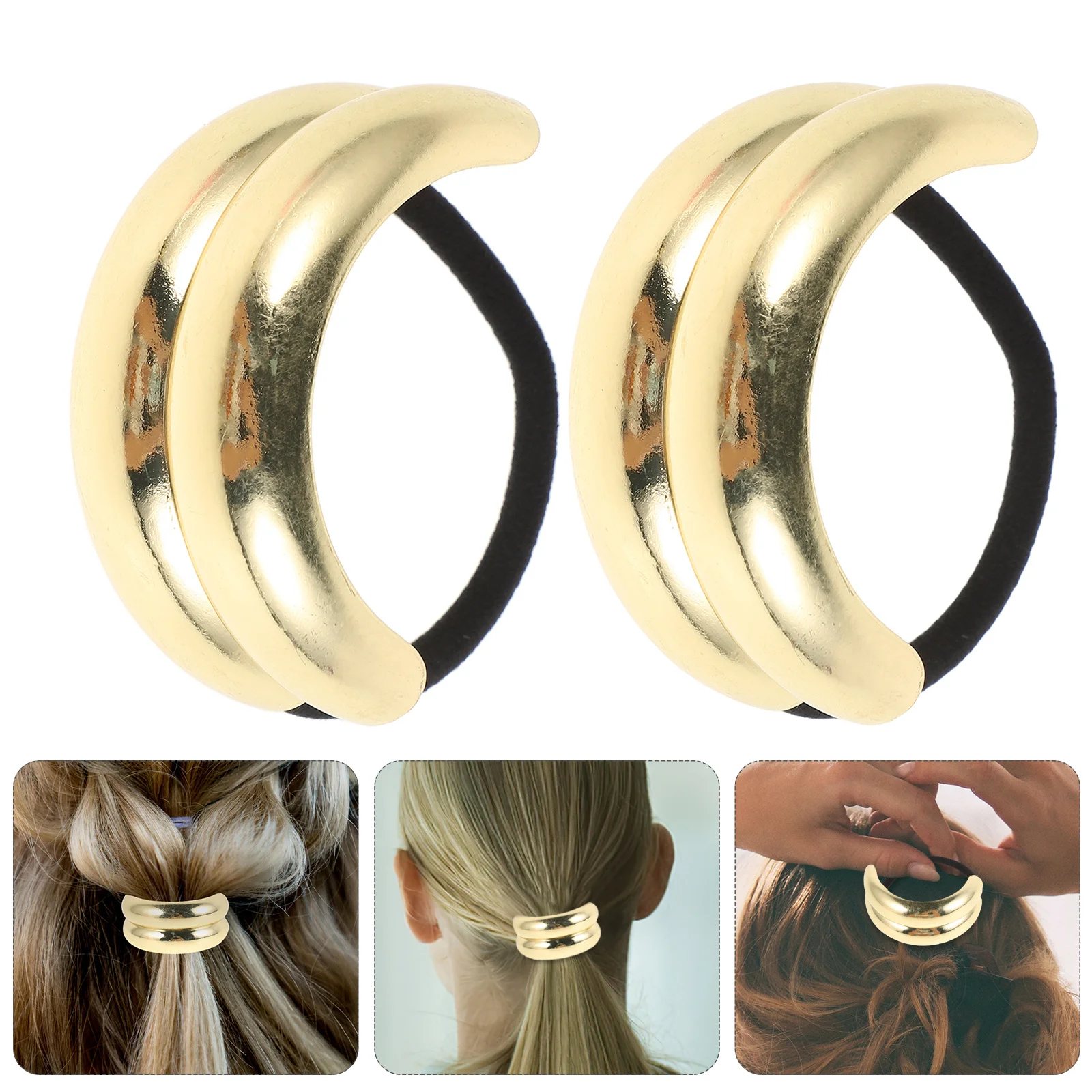 

2Pcs Hair Tie Elastic Geometric Metal Cuff High Elasticity Ponytail Holder Fashion Hair Accessories for Women Ponytail Cuff