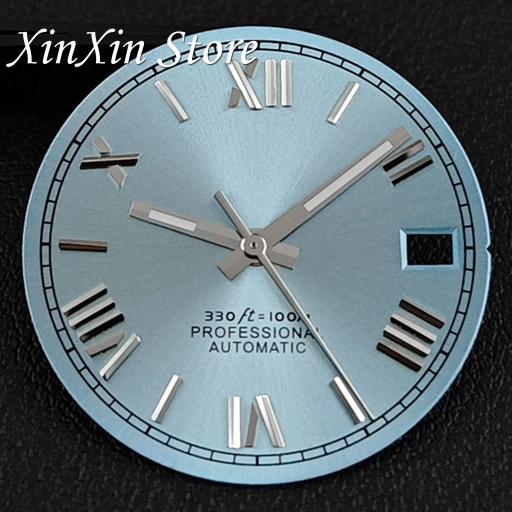 Himmelblau Römische Ziffern 28,5MM Sonnenschliff Uhrenzifferblatt Modifizierte Uhrenblätter Uhrenzubehör Für 4R35 NH35 NH36 NH38 4R 7S Uhrwerk