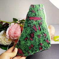 1pc Polished Epidote Ruby Zoisite Stone Slab - Green with Red Speckles, Smooth Crystal Slices for Home Decor, DIY Jewelry 5