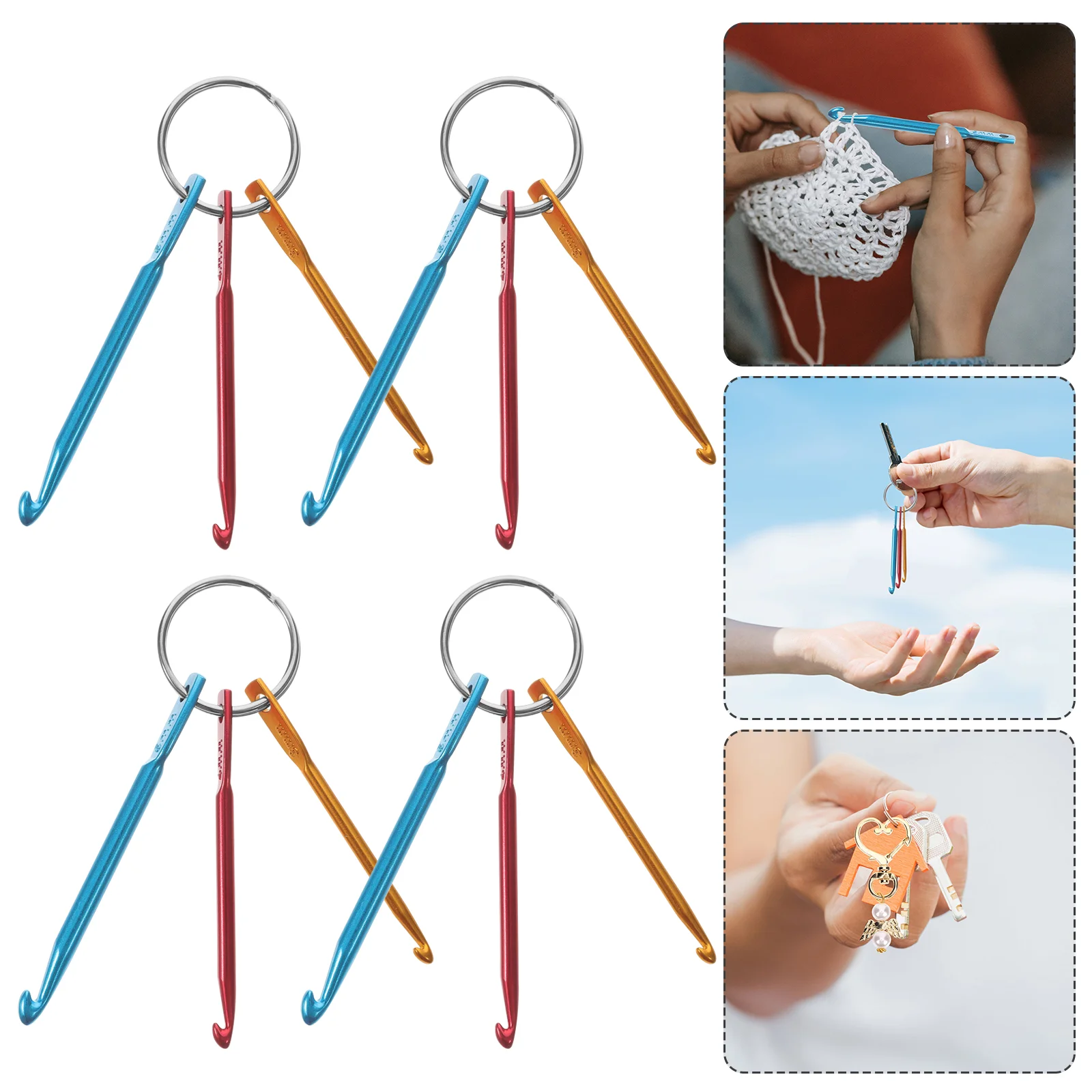 4 Pcs Crochet Keychain Needles Hook Portable Metal Hooks Knitting Aluminum Yarn Weaving Tool Long