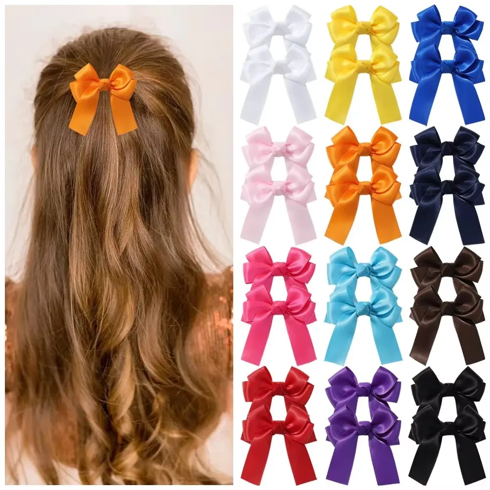 

2pcs Cute Bowknot Hair Clips Solid Color Ribbon Bows Hairpins Hairgripe for Girls Children Boutique Hair Accessories Wholesale