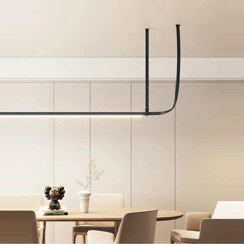 Minimalist Dining Table Hanging Lamp Modern Leather Chandelier LED Belt Fabric Pendant Lamp For Hotel Living Room Office Decor