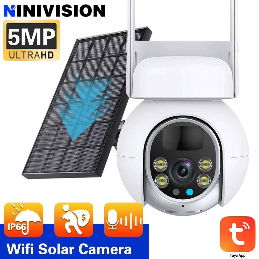 

WiFi PTZ IP Camera Outdoor Wireless Solar IP Camera 5MP HD Built-in Battery Video Surveillance Camera Long Time Standby Tuya APP