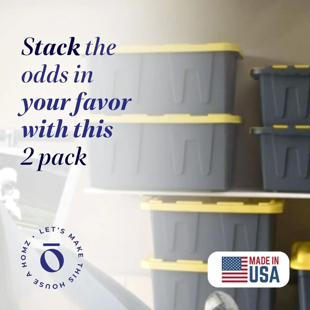 2-Pack Durabilt, Heavy Duty Plastic Storage Bins with Lids, 15 Gallon, Black/Yellow - Stackable Container Boxes or Home, Attic,