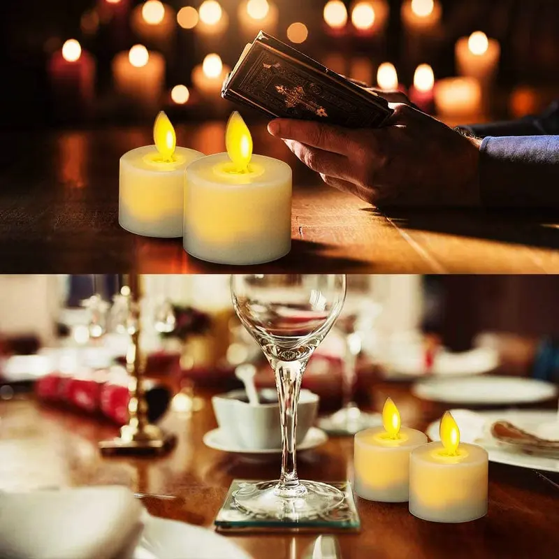 Pack of 6 Electronic Flameless Tea Light LED Votive Household Candle Swinging Dancing Moving Wick Home Wedding Party Decor-Amber