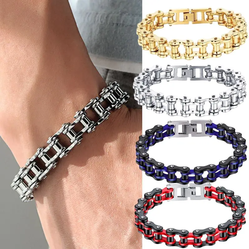 Punk Rock Biker 316L Stainless Steel Mens Bracelet Fashion Jewelry Bike Bicycle Chain Jewellery Pulsera Hombre Acero Inoxidable