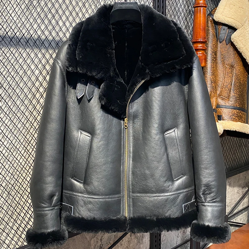 Real Fur Coat Men's Clothing Winter Thickened Motorcycle Genuine Leather Jacket for Men Natural Sheepskin Fur Jacket Chaquetas