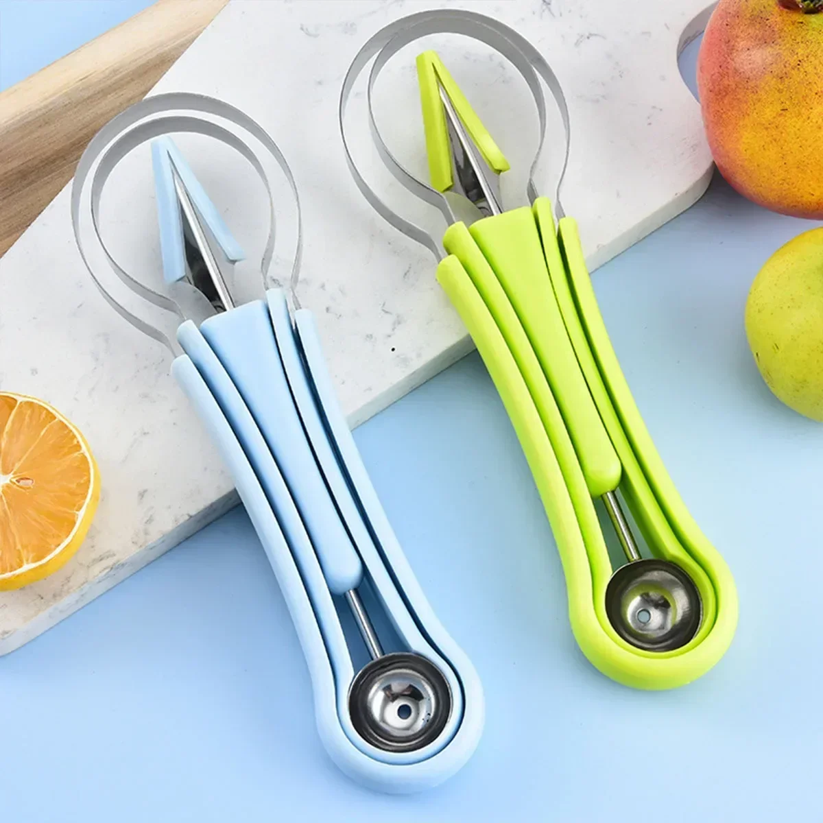 3 قطعة/المجموعة-مجموعة ماكينة قطع أطباق الفاكهة ثلاثة في واحد كرة البطيخ حفارة شكل نحت سكين قطع الفاكهة Nit #5