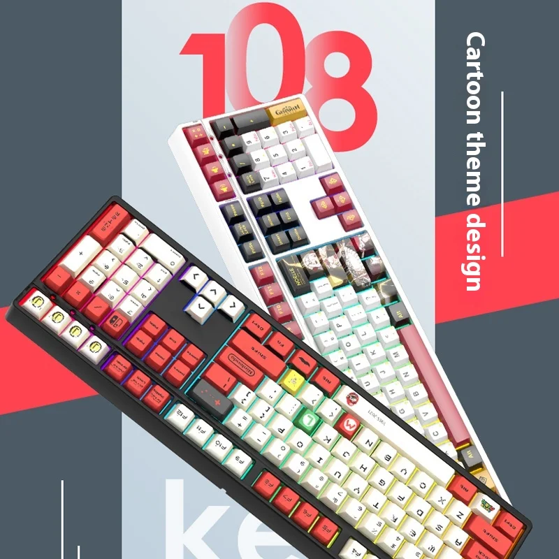 Imagem -03 - Kuromi-teclado Mecânico sem Fio Personalizado 108-key Três-mode Rgb Hot-swappable Full-key Anti-ghosting Office Game