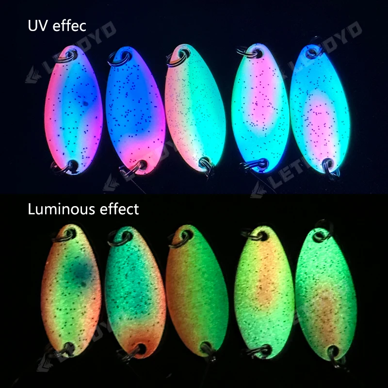 LETOYO 다채로운 UV 발광 더블 페인트 스피너 미끼, 겨울 송어 낚시 미끼, 스푼 낚시 미끼, 3.5g, 2.5g