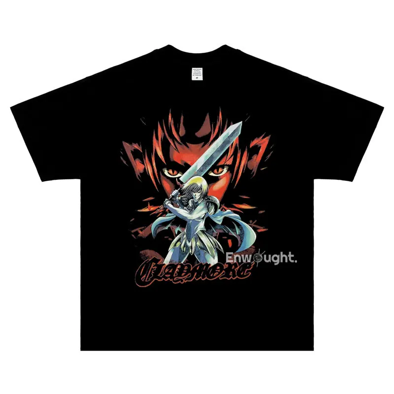 Claymore Anime Graphic T‑Shirt Clare Warrior Demon Background Print Men Women Casual Short Sleeve Unisex Streetwear Tees Tops
