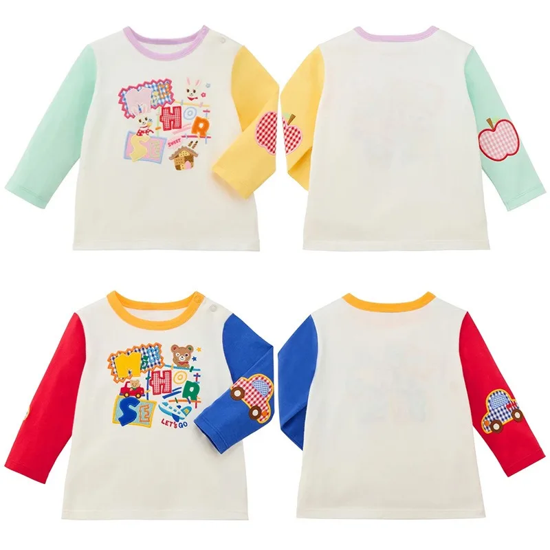 Autumn Kids  Long Sleeve T‑Shirt Girls T-Shirt Cartoon Bear Rabbit Applique Tops Toddler Casual Round Neck Tees for Boys