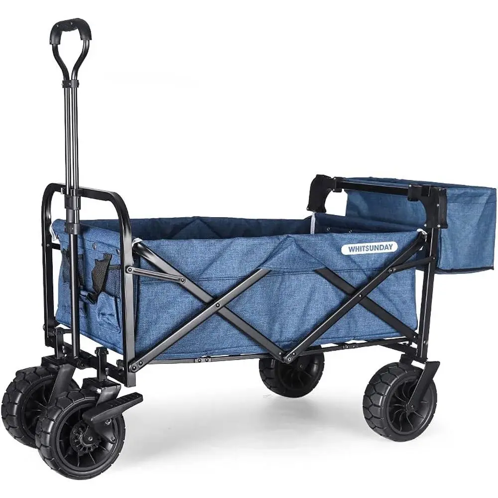 

Folding Utility Wagon for Outdoor, Garden, and Camping with 8 All-Terrain Wheels and Rear Storage, Ocean Blue